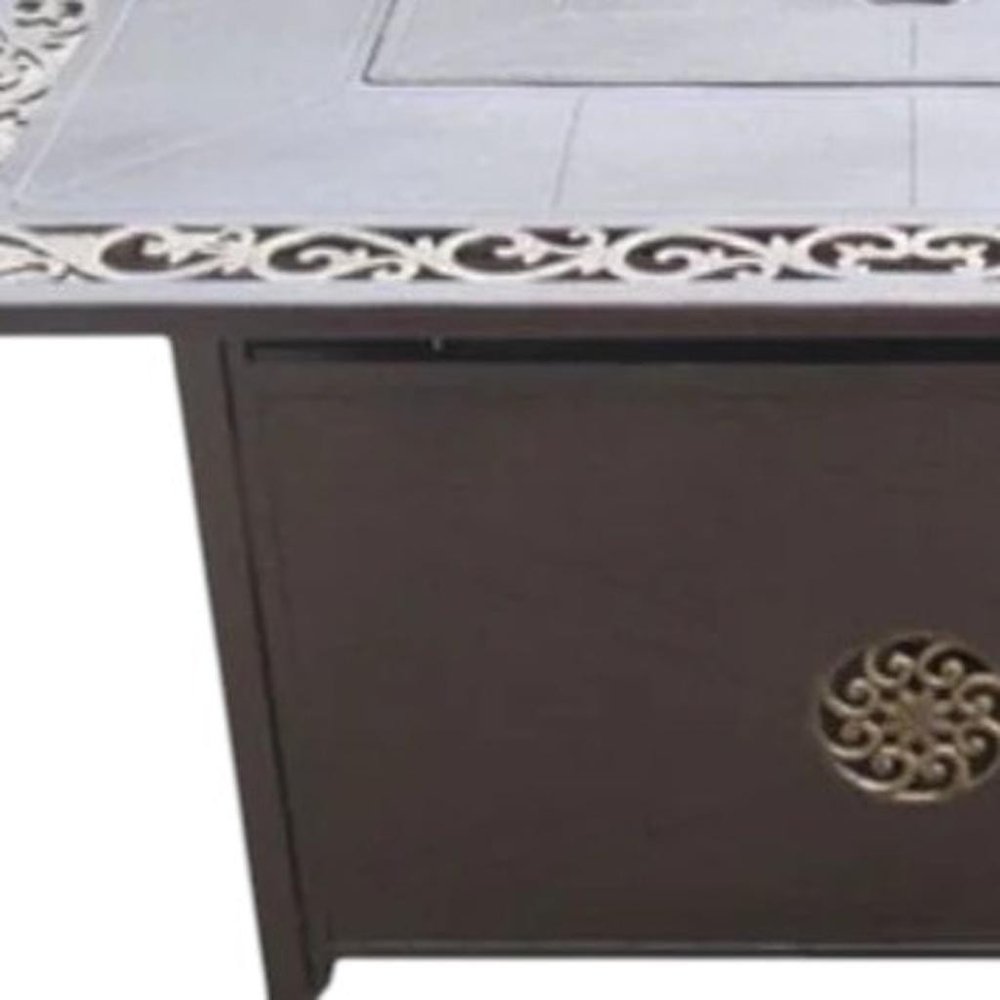42000 BTU 35" Bronze Aluminum Propane Rectangular Fire Pit Table With Cover HomeRoots