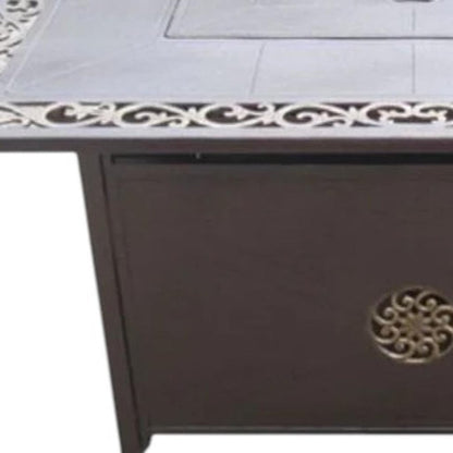 42000 BTU 35" Bronze Aluminum Propane Rectangular Fire Pit Table With Cover HomeRoots