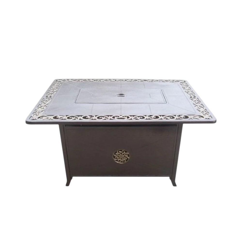 42000 BTU 35" Bronze Aluminum Propane Rectangular Fire Pit Table With Cover HomeRoots