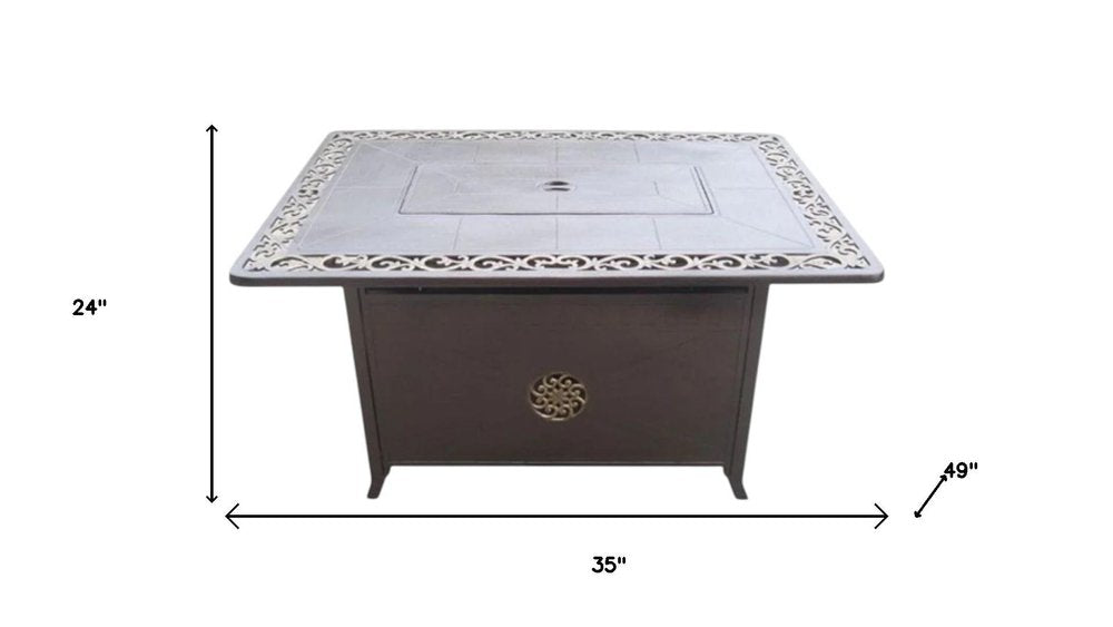 42000 BTU 35" Bronze Aluminum Propane Rectangular Fire Pit Table With Cover HomeRoots