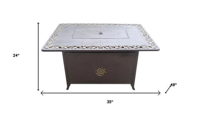 42000 BTU 35" Bronze Aluminum Propane Rectangular Fire Pit Table With Cover HomeRoots