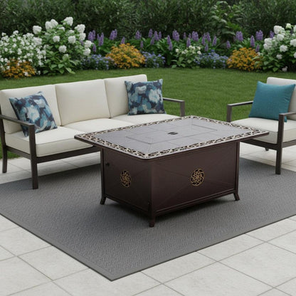 42000 BTU 35" Bronze Aluminum Propane Rectangular Fire Pit Table With Cover HomeRoots