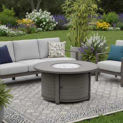 42000 BTU 44" Gray Aluminum Propane Round Fire Pit Table With Cover HomeRoots
