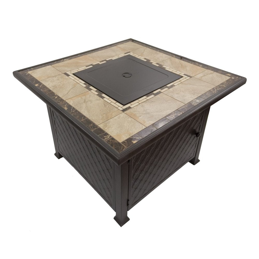 50000 BTU 40" Black And Brown Steel Propane Square Fire Pit Table With Cover HomeRoots
