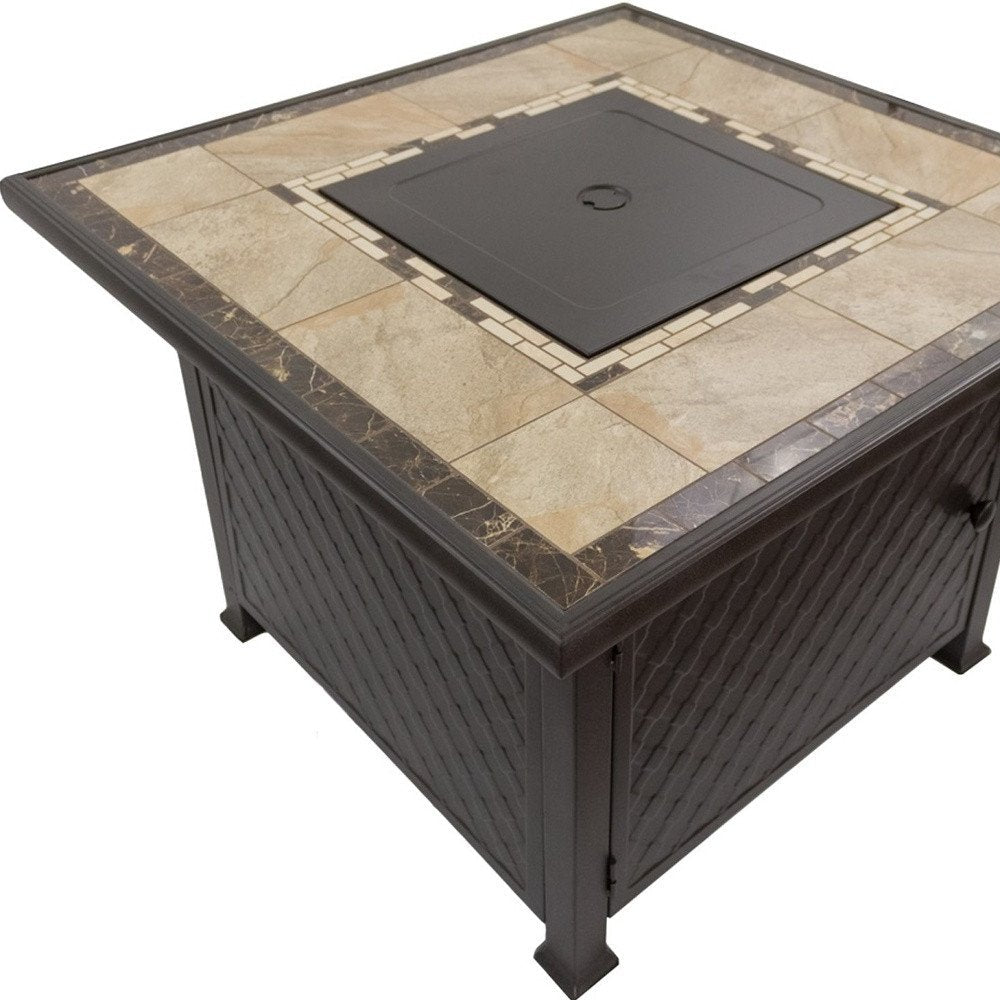 50000 BTU 40" Black And Brown Steel Propane Square Fire Pit Table With Cover HomeRoots