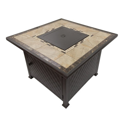 50000 BTU 40" Black And Brown Steel Propane Square Fire pit table With Cover HomeRoots