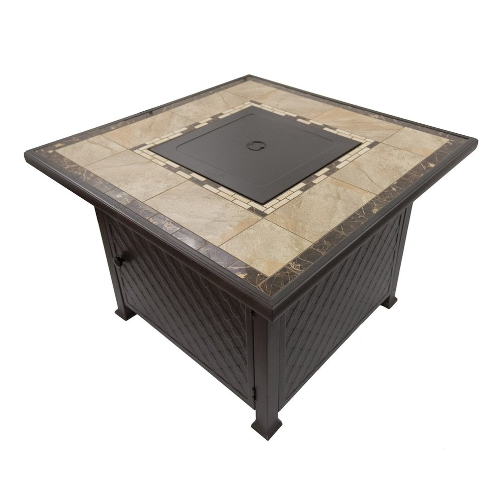 50000 BTU 40" Black And Brown Steel Propane Square Fire Pit Table With Cover HomeRoots