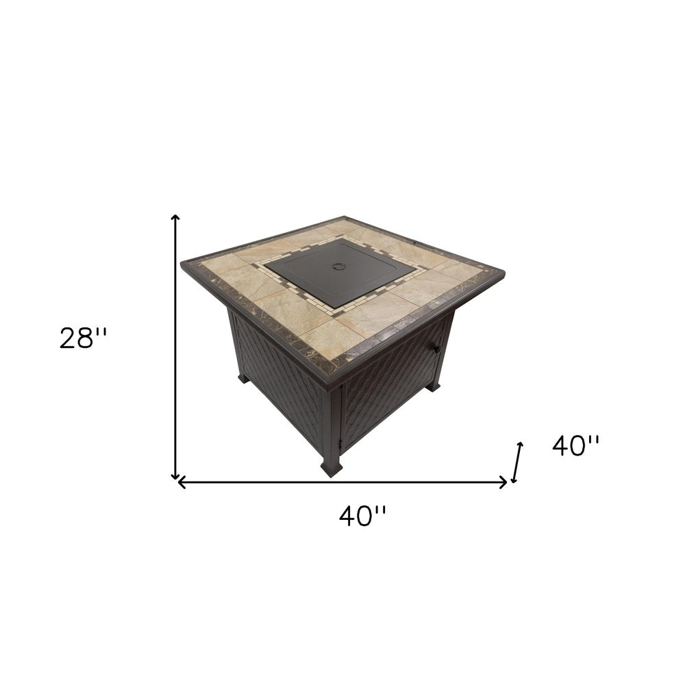50000 BTU 40" Black And Brown Steel Propane Square Fire Pit Table With Cover HomeRoots