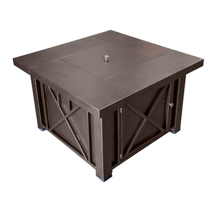 40000 BTU 38" Antiqued Bronze Steel Propane Square Fire pit table With Cover HomeRoots
