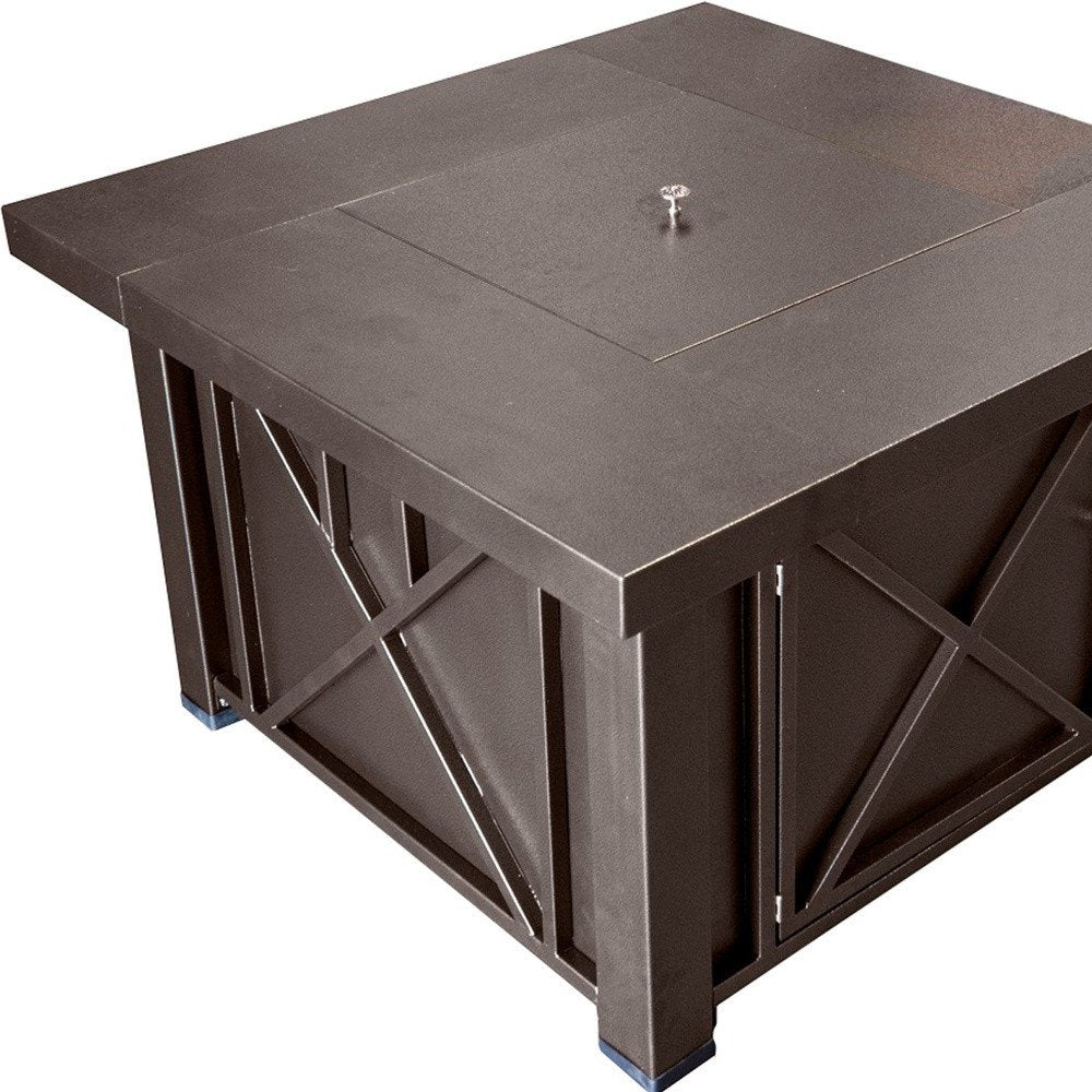 40000 BTU 38" Antiqued Bronze Steel Propane Square Fire pit table With Cover HomeRoots