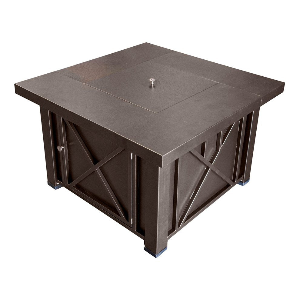 40000 BTU 38" Antiqued Bronze Steel Propane Square Fire pit table With Cover HomeRoots