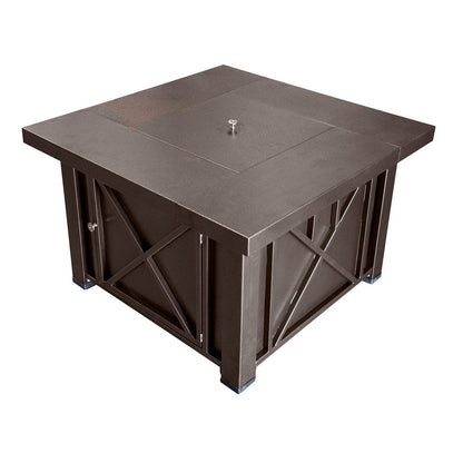 40000 BTU 38" Antiqued Bronze Steel Propane Square Fire pit table With Cover HomeRoots