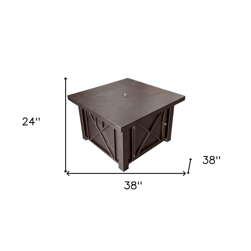 40000 BTU 38" Antiqued Bronze Steel Propane Square Fire Pit Table With Cover HomeRoots