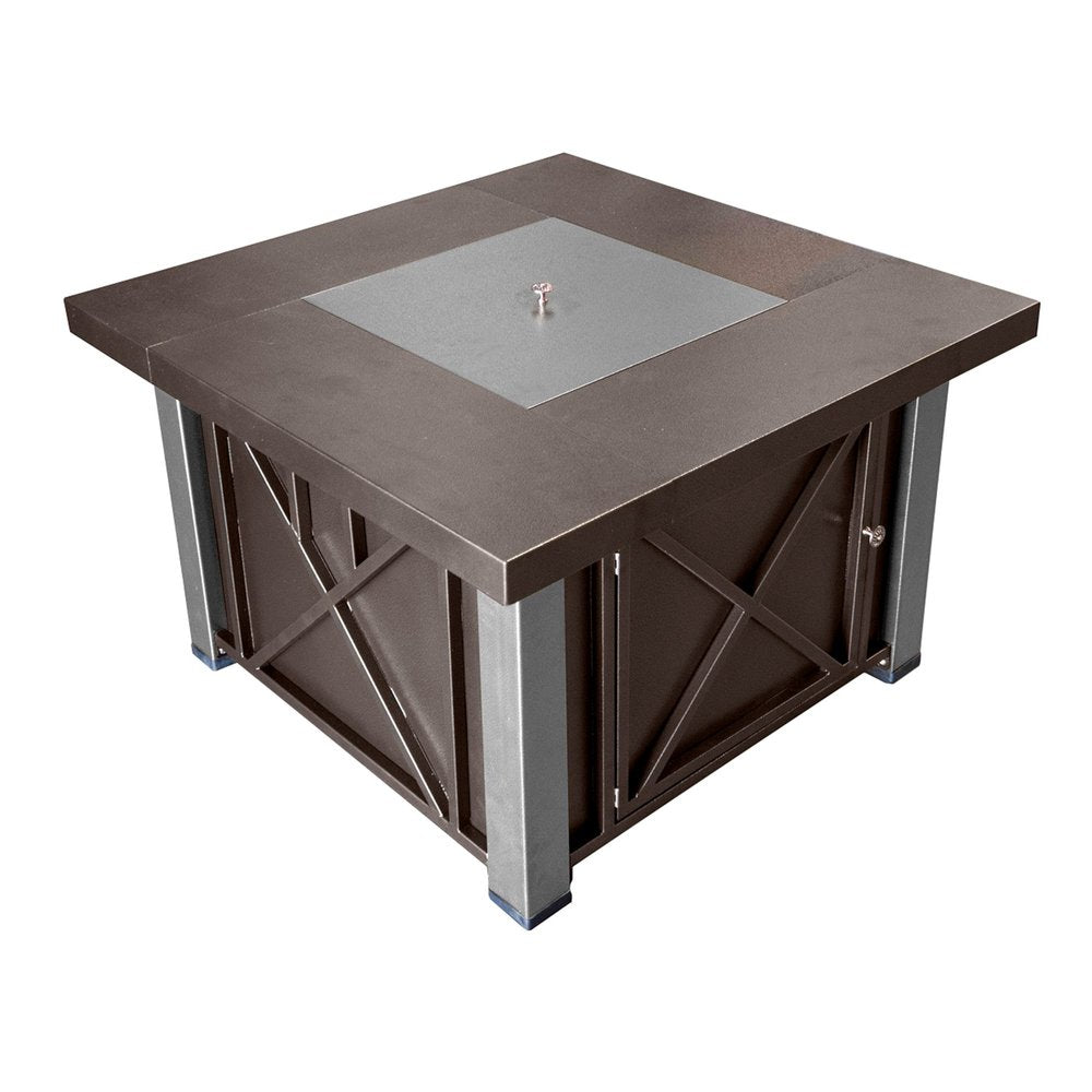 40000 BTU 38" Antiqued Bronze And Silver Propane Square Fire pit table With Cover HomeRoots