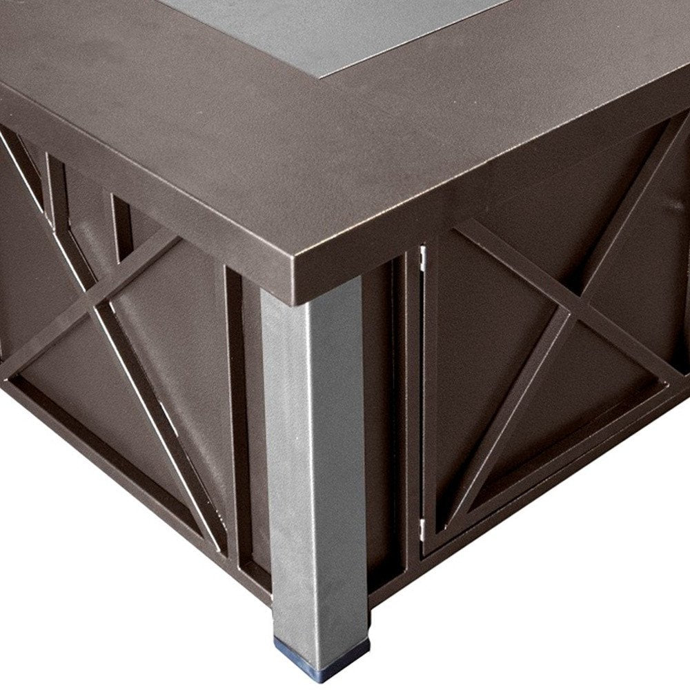 40000 BTU 38" Antiqued Bronze And Silver Propane Square Fire pit table With Cover HomeRoots
