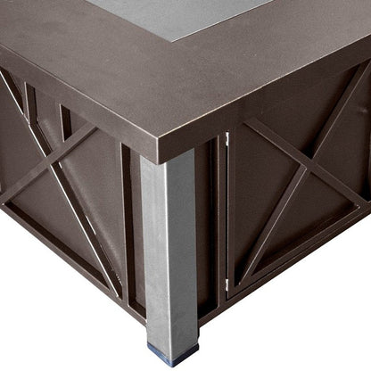 40000 BTU 38" Antiqued Bronze And Silver Propane Square Fire pit table With Cover HomeRoots