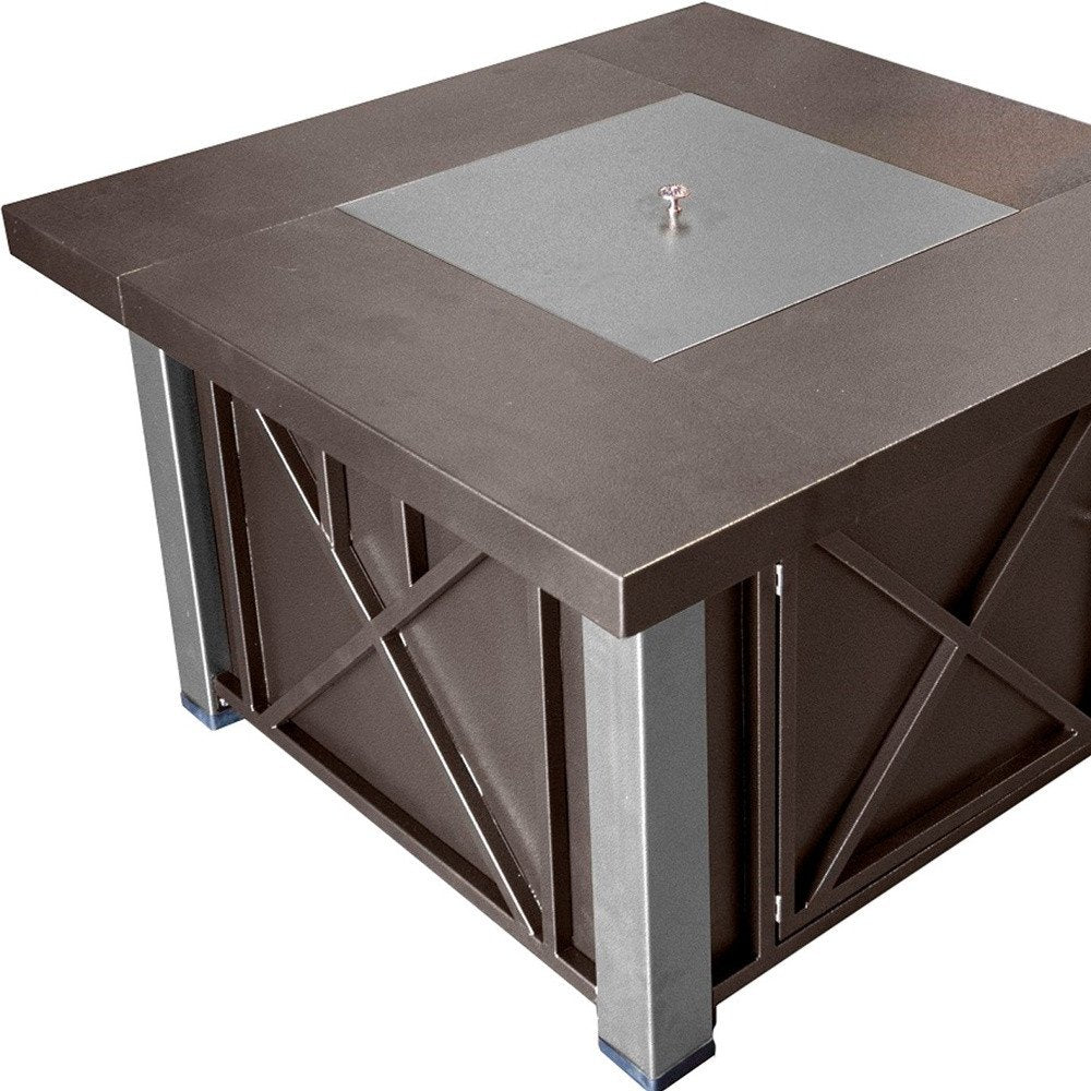 40000 BTU 38" Antiqued Bronze And Silver Propane Square Fire pit table With Cover HomeRoots