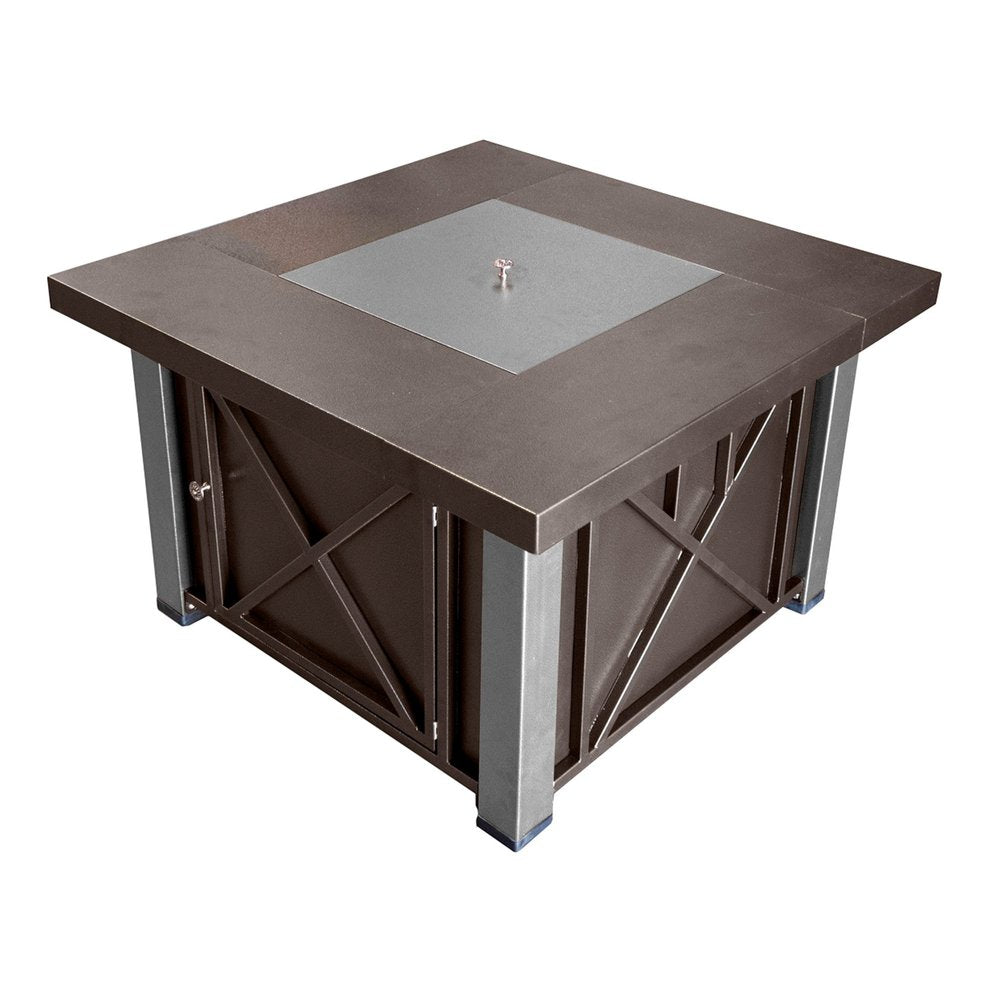 40000 BTU 38" Antiqued Bronze And Silver Propane Square Fire pit table With Cover HomeRoots