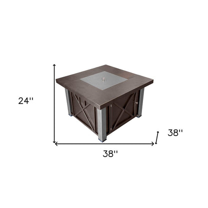 40000 BTU 38" Antiqued Bronze And Silver Propane Square Fire pit table With Cover HomeRoots