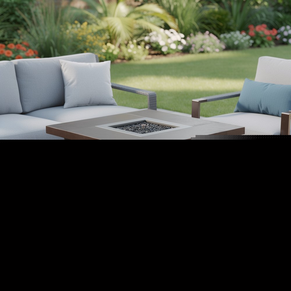 40000 BTU 38" Antiqued Bronze And Silver Propane Square Fire pit table With Cover HomeRoots