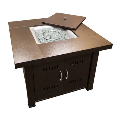 40000 BTU 38" Antiqued Bronze Steel Propane Square Fire Pit Table With Cover HomeRoots