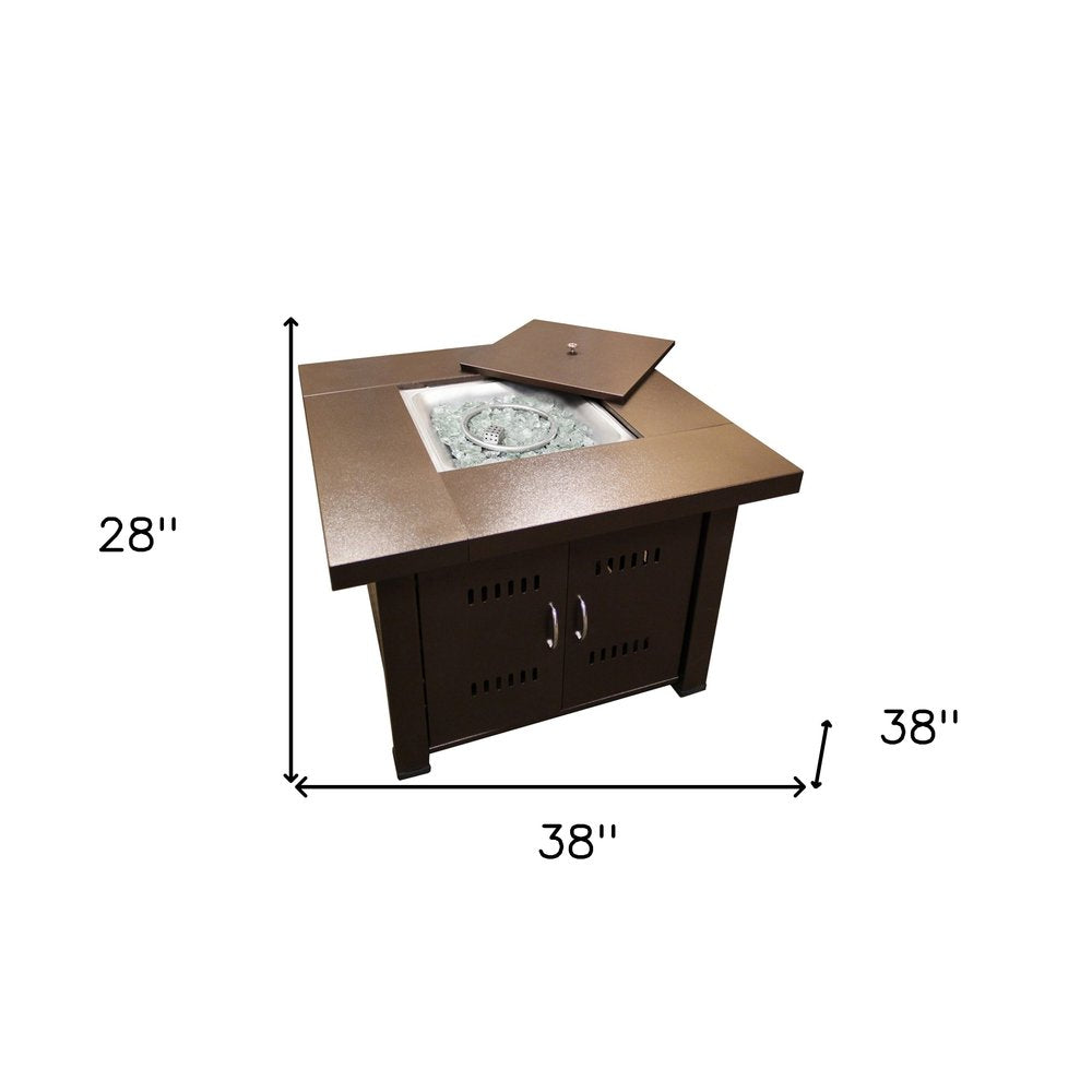 40000 BTU 38" Antiqued Bronze Steel Propane Square Fire pit table With Cover HomeRoots