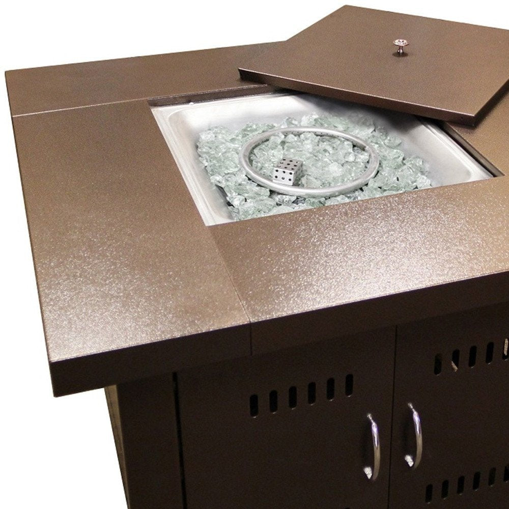 40000 BTU 38" Antiqued Bronze Steel Propane Square Fire Pit Table With Cover HomeRoots