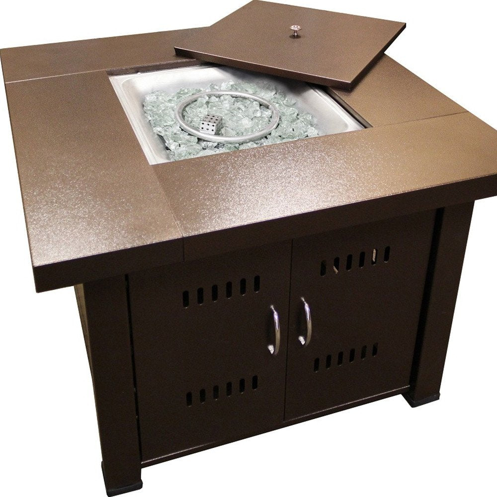 40000 BTU 38" Antiqued Bronze Steel Propane Square Fire Pit Table With Cover HomeRoots