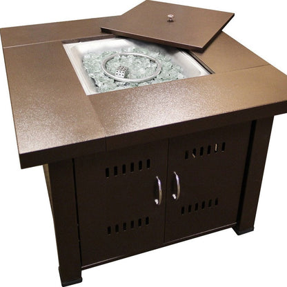 40000 BTU 38" Antiqued Bronze Steel Propane Square Fire Pit Table With Cover HomeRoots