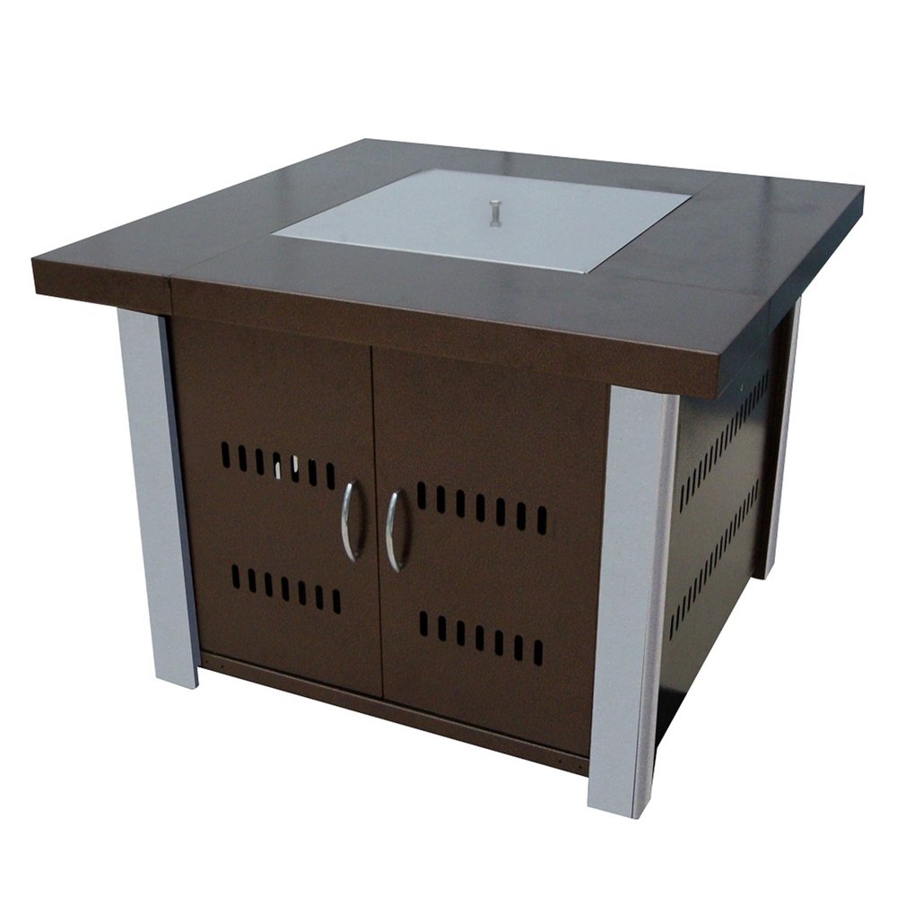 40000 BTU 38" Antiqued Bronze And Silver Steel Propane Square Fire Pit Table With Cover HomeRoots