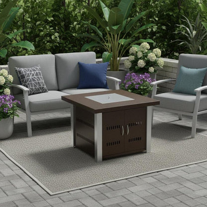 40000 BTU 38" Antiqued Bronze And Silver Steel Propane Square Fire pit table With Cover HomeRoots