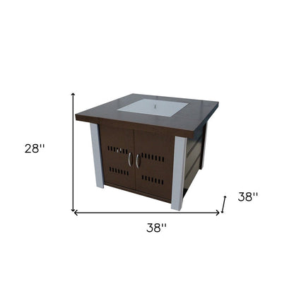 40000 BTU 38" Antiqued Bronze And Silver Steel Propane Square Fire Pit Table With Cover HomeRoots