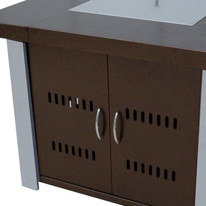 40000 BTU 38" Antiqued Bronze And Silver Steel Propane Square Fire Pit Table With Cover HomeRoots