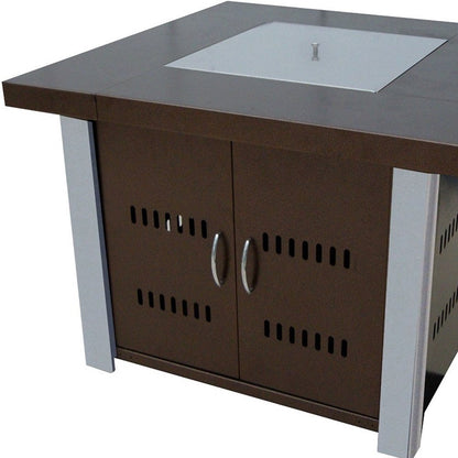 40000 BTU 38" Antiqued Bronze And Silver Steel Propane Square Fire Pit Table With Cover HomeRoots