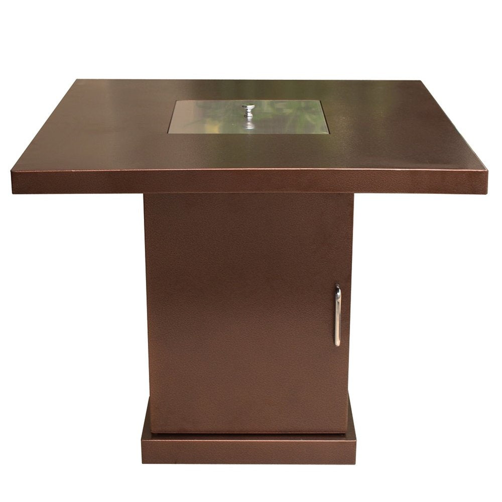 40000 BTU 30" Antiqued Bronze And Gold Steel Propane Square Fire Pit Table With Cover HomeRoots