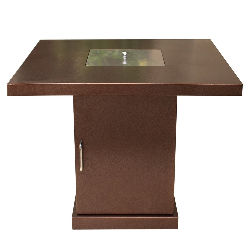 40000 BTU 30" Antiqued Bronze And Gold Steel Propane Square Fire Pit Table With Cover HomeRoots