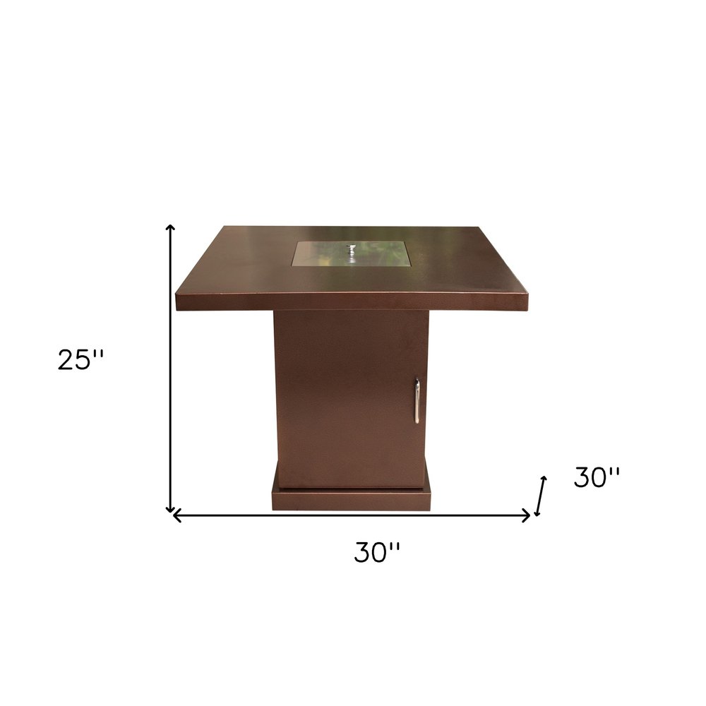40000 BTU 30" Antiqued Bronze And Gold Steel Propane Square Fire Pit Table With Cover HomeRoots