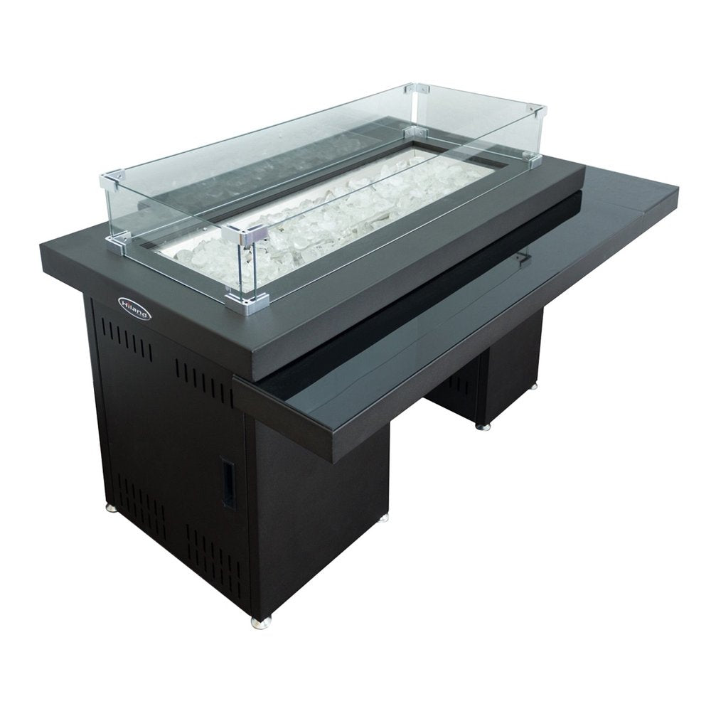 50000 BTU 52" Black And Clear Glass And Steel Propane Rectangular Fire Pit Table With Cover HomeRoots