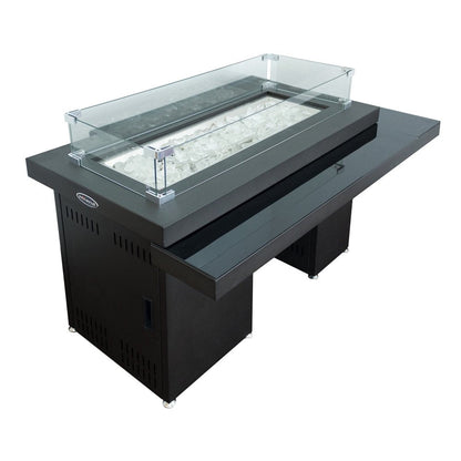 50000 BTU 52" Black And Clear Glass And Steel Propane Rectangular Fire Pit Table With Cover HomeRoots