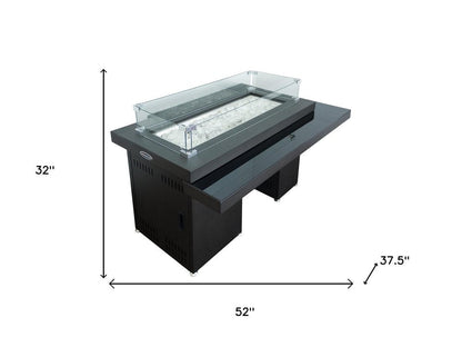 50000 BTU 52" Black And Clear Glass And Steel Propane Rectangular Fire Pit Table With Cover HomeRoots
