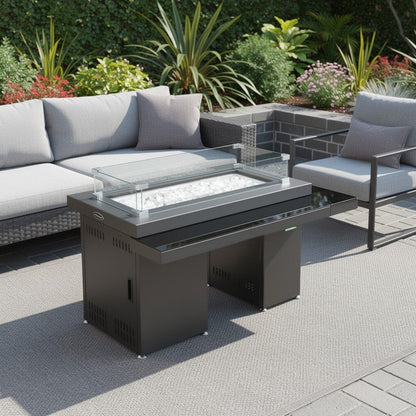 50000 BTU 52" Black And Clear Glass And Steel Propane Rectangular Fire Pit Table With Cover HomeRoots