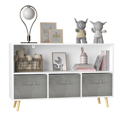 Kids bookcase with Collapsible Fabric Drawers Children's Book Display Toy Storage Cabinet Organizer White/Gray - FurniFindUSA