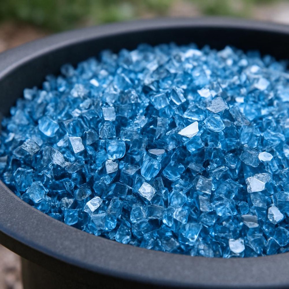Sky Blue Round Reflective Fire Pit Glass HomeRoots