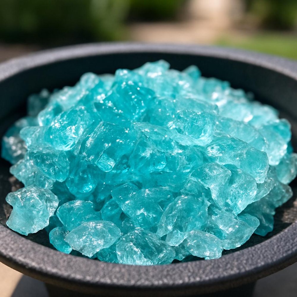 Aqua Round Reflective Fire Pit Glass HomeRoots