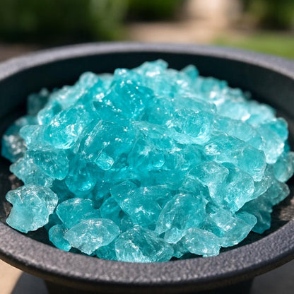 Aqua Round Reflective Fire Pit Glass HomeRoots