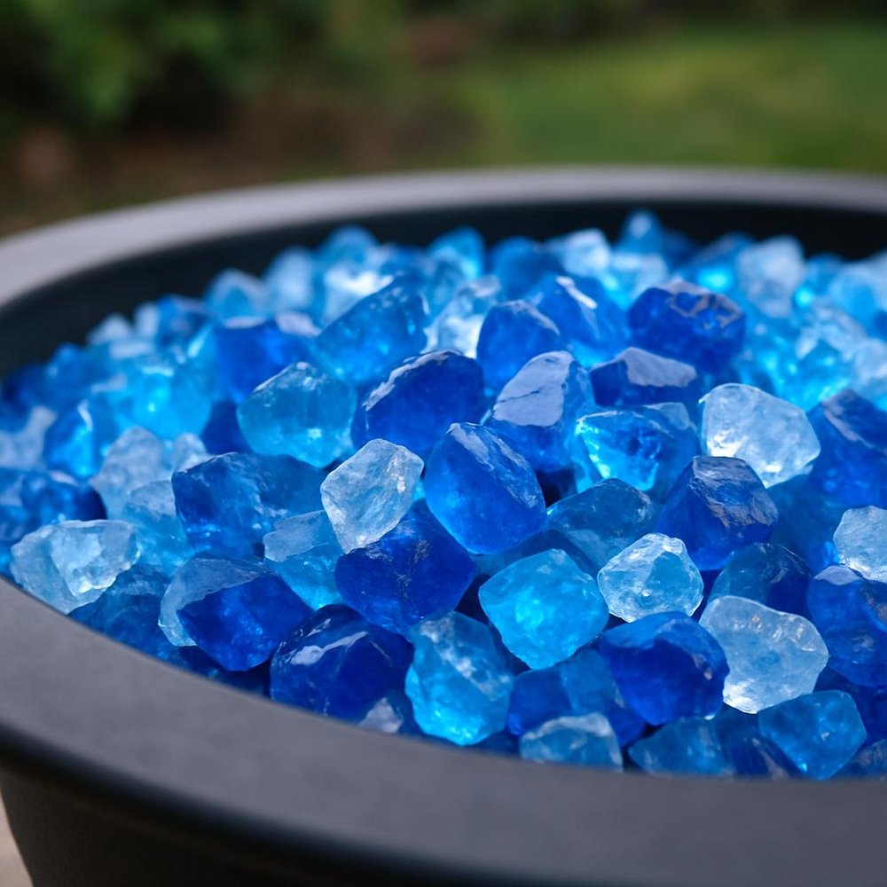Blue Round Reflective Fire Pit Glass HomeRoots
