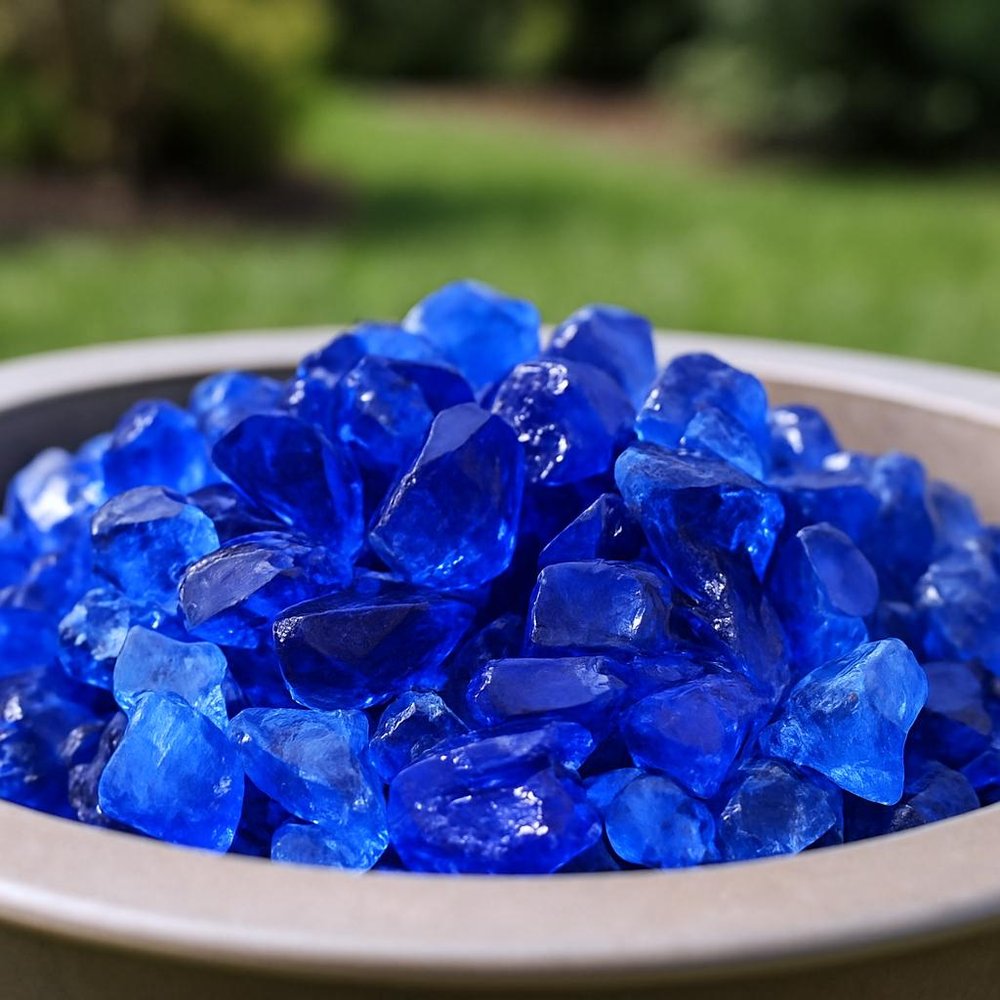 Blue Round Reflective Fire Pit Glass HomeRoots