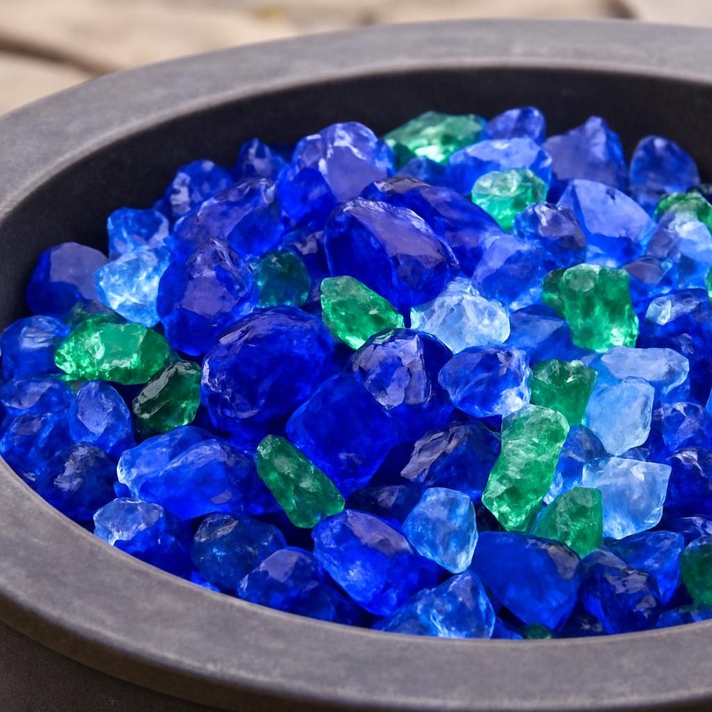 Blue And Green Round Reflective Fire Pit Glass HomeRoots