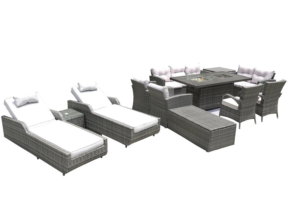 Twelve Piece Gray Wicker Multiple Chairs Seating Group With Fire Pit And Table HomeRoots