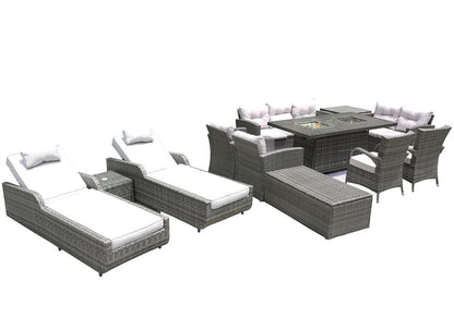 Twelve Piece Gray Wicker Multiple Chairs Seating Group With Fire Pit And Table HomeRoots